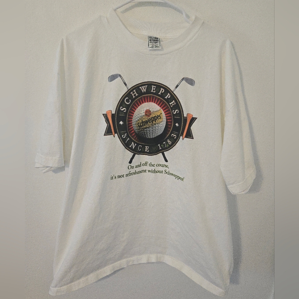 Vintage Schweppes Golf T Shirt Silver Mountain Sportswear Mens 2X White